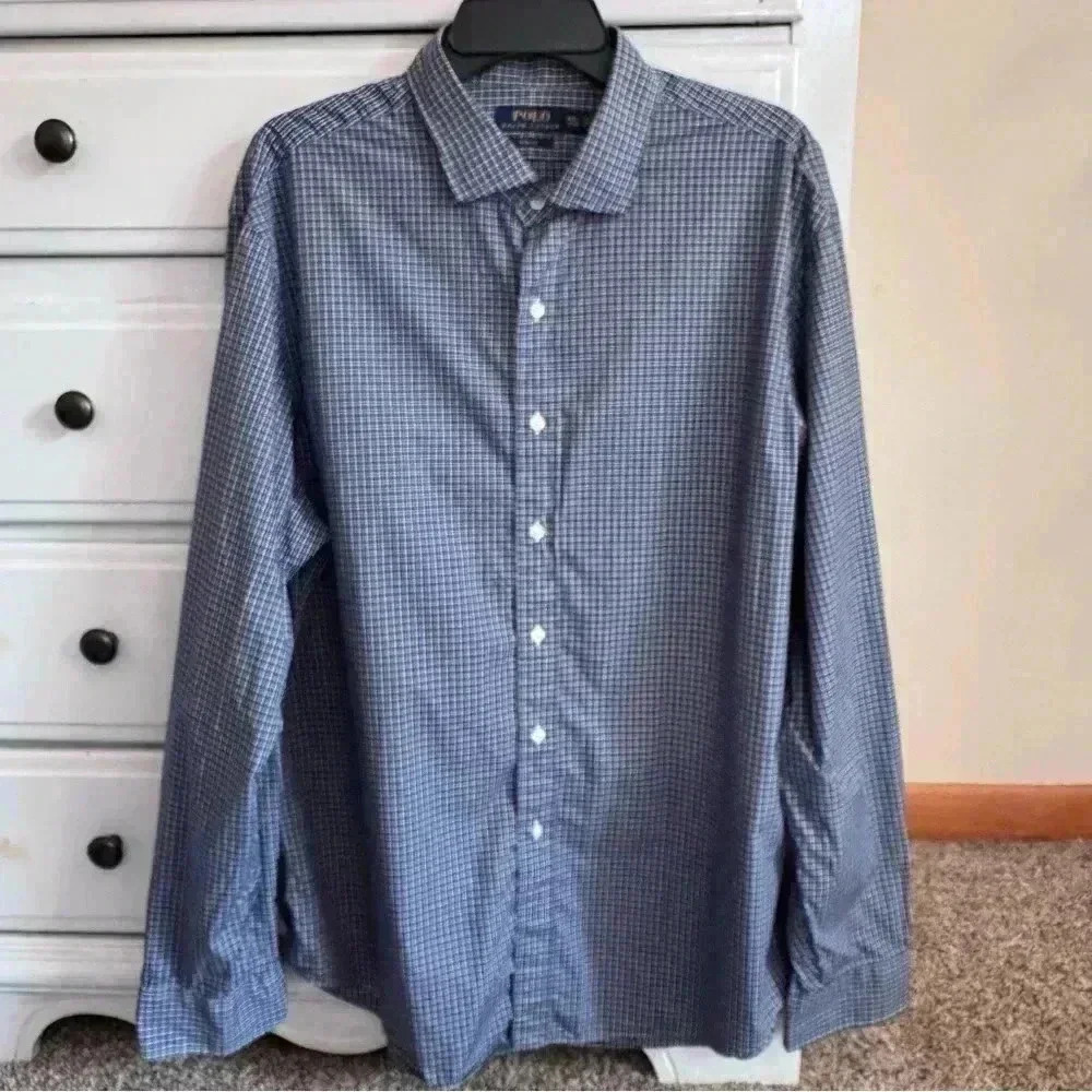 Polo Ralph Lauren Mens 2XL Button Down Shirt Long Sleeve Blue White Stripe XXL